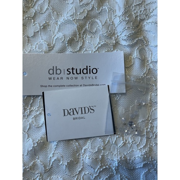 David's Bridal Babydoll Halter White Sequin Dress Sz 14 Lace Dainty Wedding Prom - Picture 15 of 16